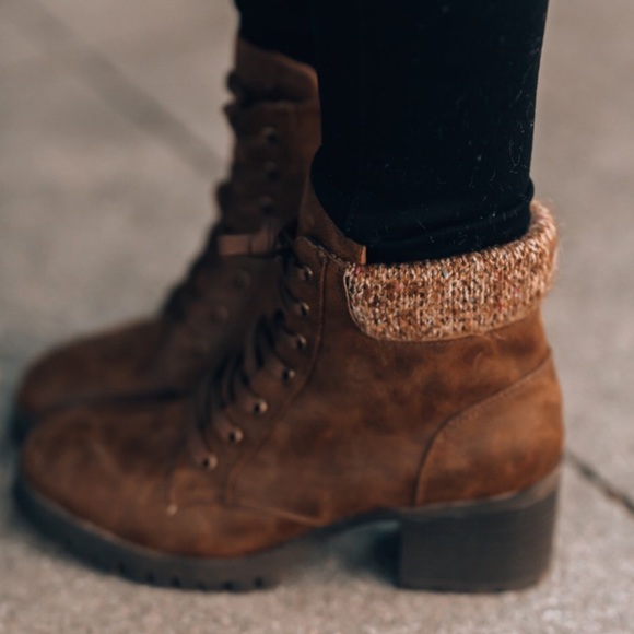 knit cuff combat boots